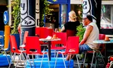 Heat in the summer of 2018: A man sits with his feet in a swimming pool on a terrace in Amsterdam - it is 35 degrees.  