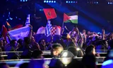 de Palestijnse vlag tijdens de eerste halve finale, afgelopen dinsdag. 