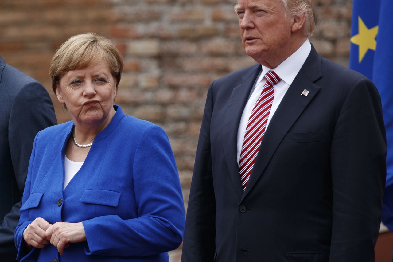 Merkel en Trump tijdens de G7-top in Italië.