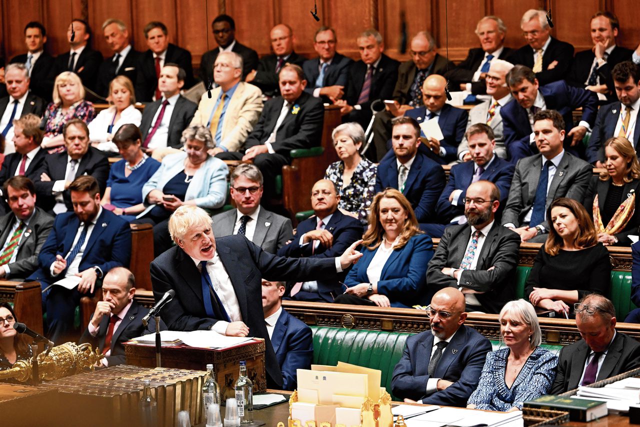 De Britse premier Boris Johnson spreekt woensdag tijdens het vragenuur in het Lagerhuis in Londen.