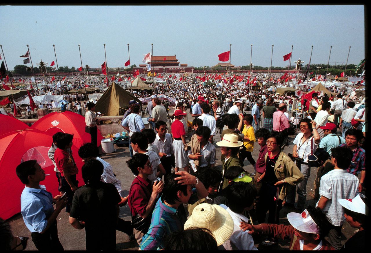 1989, Beijing: Studenten protesteren op het Plein van de Hemelse Vrede.