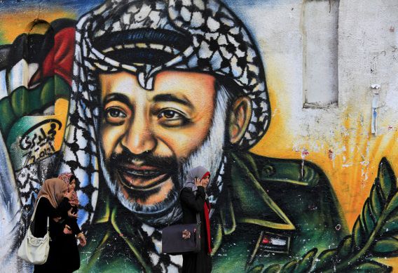 Een beeltenis van Arafat in de Gazastrook.