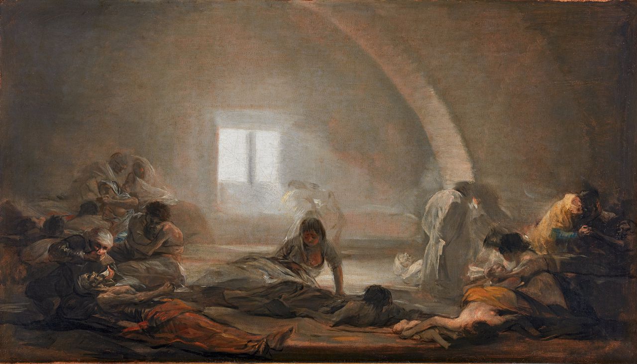 Francisco de Goya, ‘Plague Hospital’ (Hospital de apestados), 1808–1810. Olieverf op doek, 32.5 x 57.3 cm