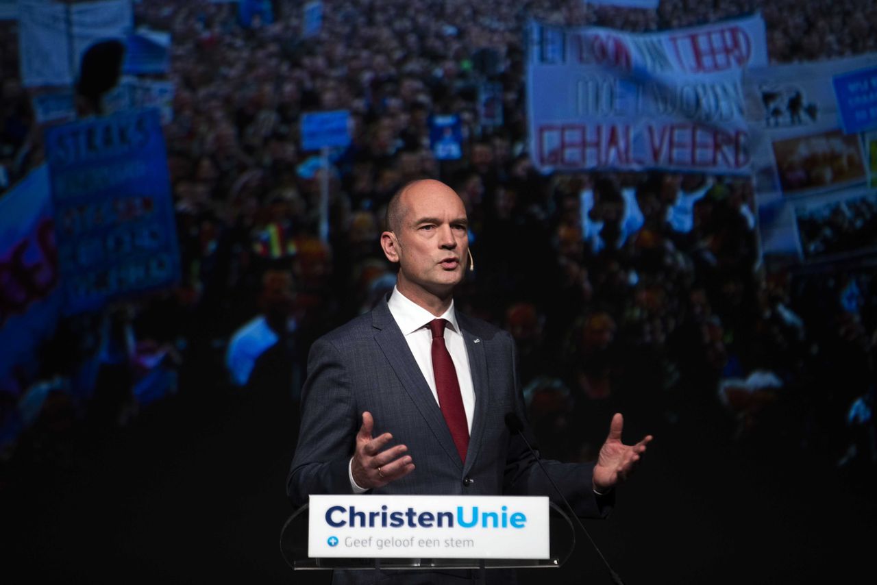 Partijleider Gert-Jan Segers houdt een toespraak tijdens het ChristenUnie-congres in Utrecht. „Een coalitie is nodig, maar nooit heilig.”