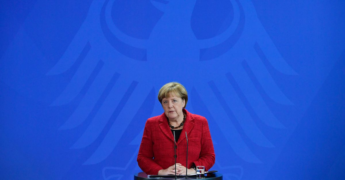 Bondskanselier Angela Merkel tijdens een persconferentie op 9 november.