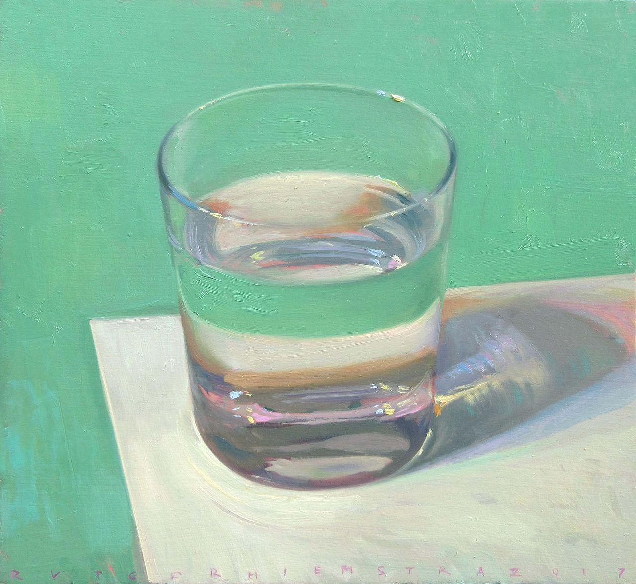 Rutger Hiemstra, Glas water #3, 2017. Olieverf op paneel, 18 x 19 cm.