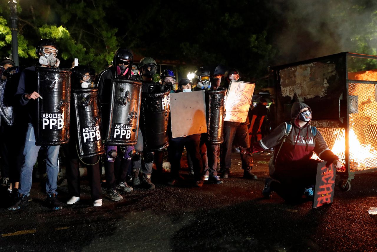 Demonstranten bij een protest in Portland, Oregon, een week gleden.