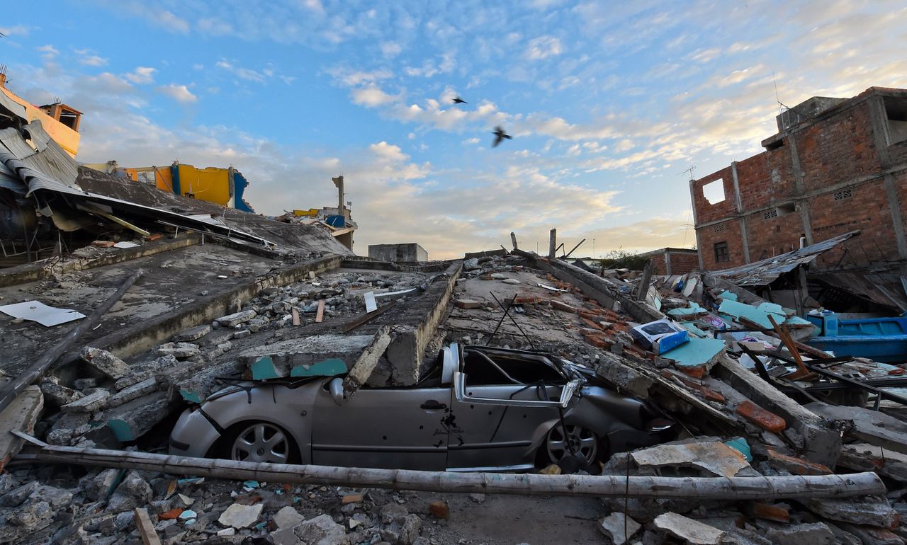 De ravage na de aardbeving in Manta, Ecuador.