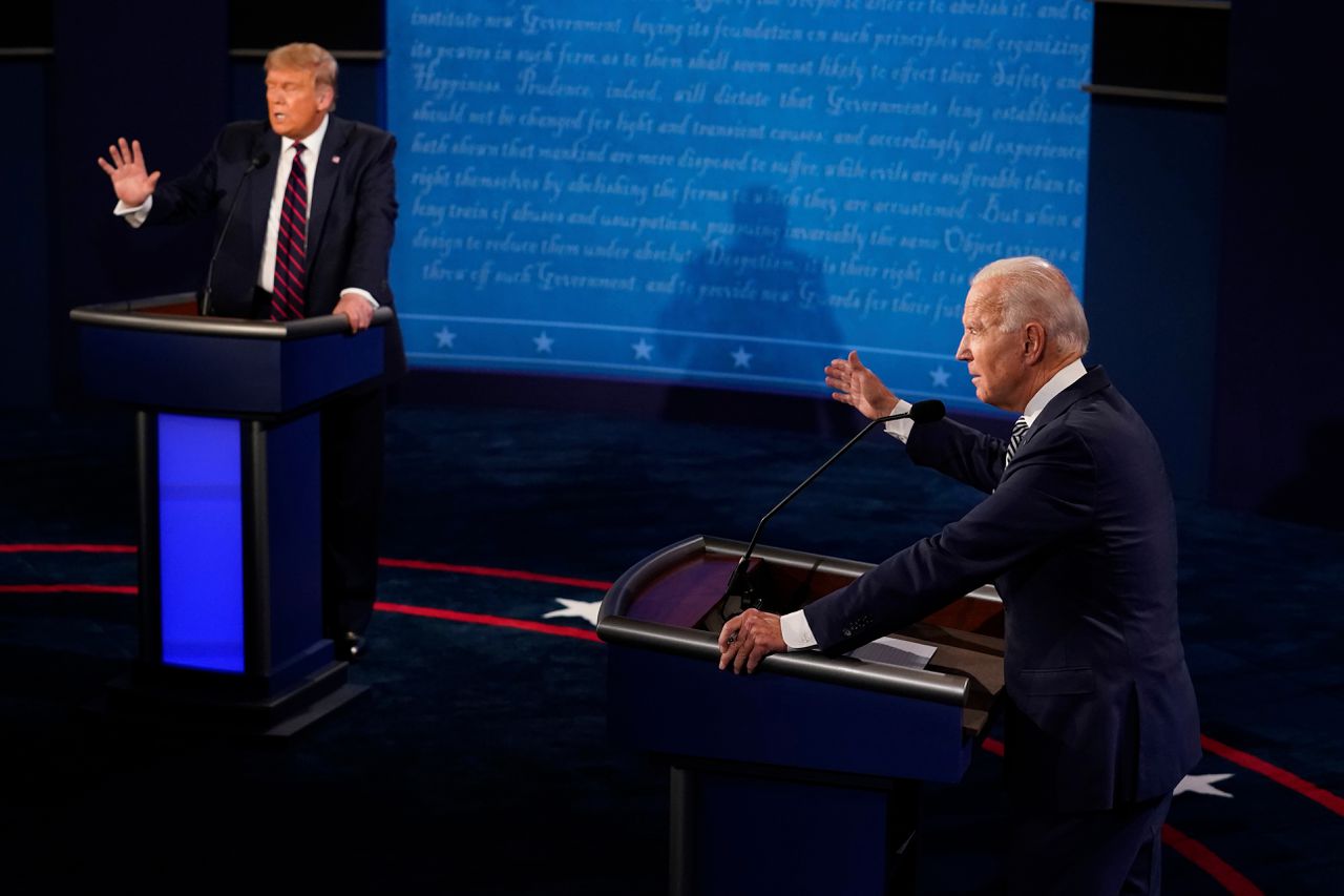 Donald Trump en Joe Biden in debat.