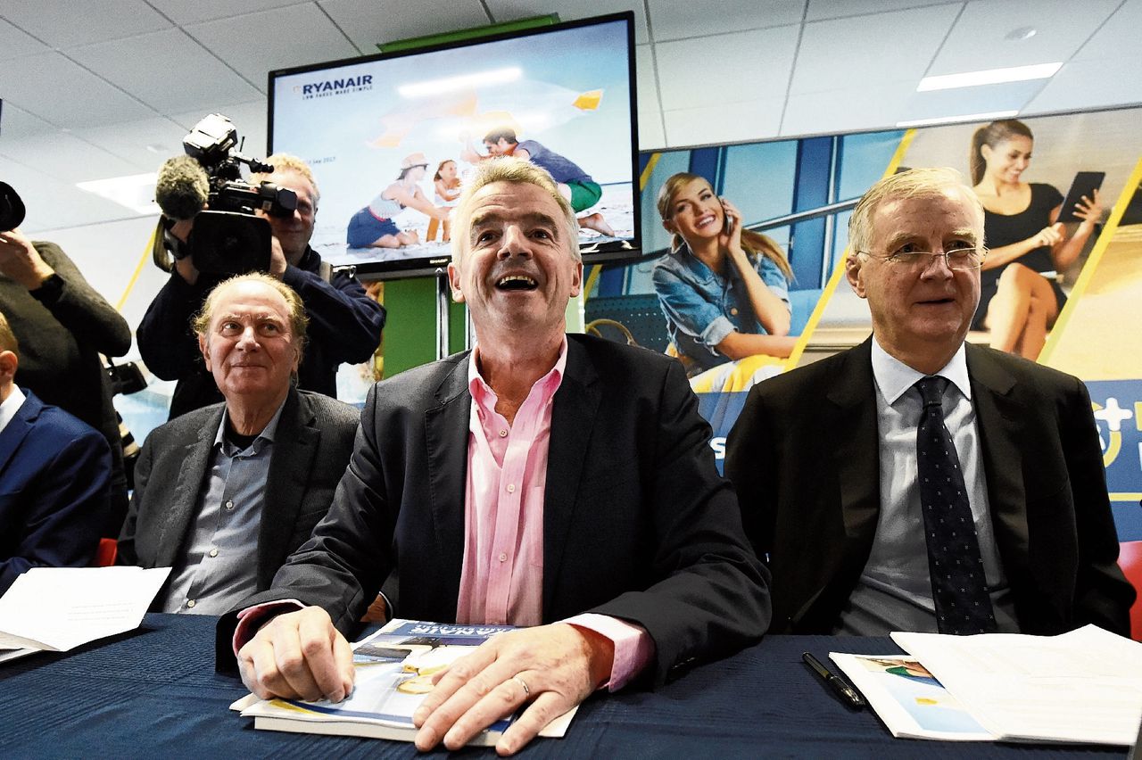 Topman Michael O’Leary op de aandeelhoudersvergadering van Ryanair donderdag in Dublin. Hij verwacht dit jaar 1,5 miljard euro winst en 25 miljoen euro schade.