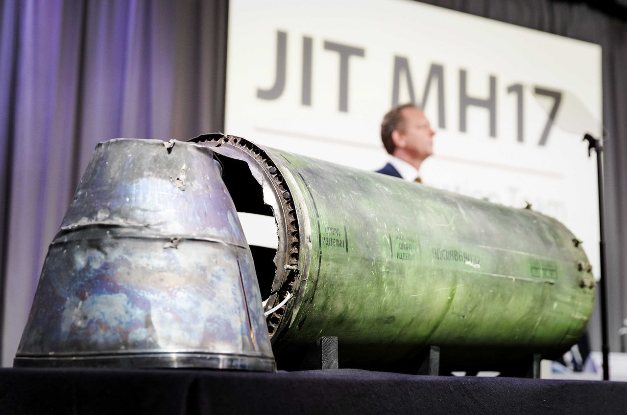 Overblijfselen van de Boekraket die MH17 uit de lucht zou hebben geschoten.