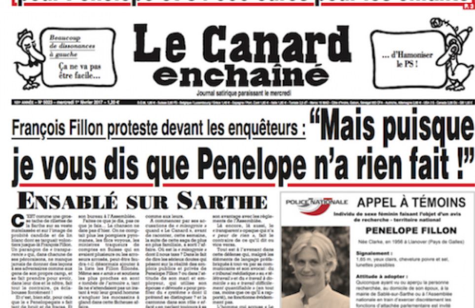 Le Canard enchainé met nieuws over de spookbanen van Penelope Fillon, vrouw van de Franse presidentskandidaat.