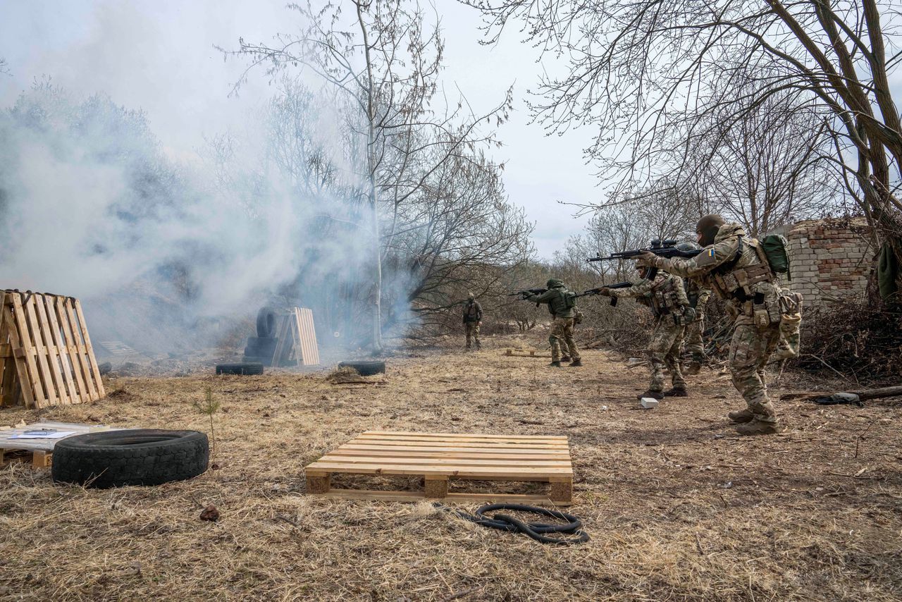 Oekraïnse militairen tijdens een training vorige week.
