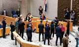 De fractievoorzitters  bij Tweede Kamervoorzitter Vera Bergkamp voorafgaand aan het debat over de regeringsverklaring dinsdag.