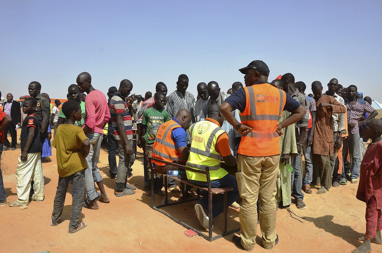 Nigeriaanse vluchtelingen in een kamp in Yobe (Nigeria) op 13 mei 2015.