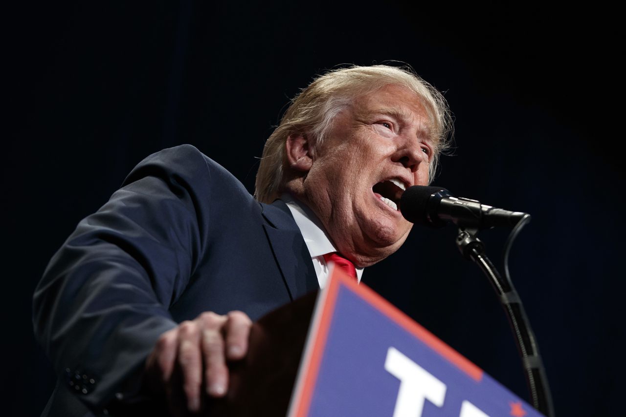 Donald Trump tijdens een campagnebijeenkomst in Reno, Nevada, afgelopen week.