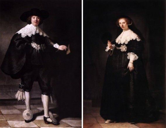 De huwelijksportretten van Maerten Soolmans en Oopjen Coppit, geschilderd door Rembrandt.