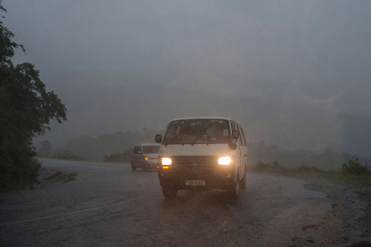 Hevige regenval in Mozambique, waar cycloon Idai als eerste aan land kwam.