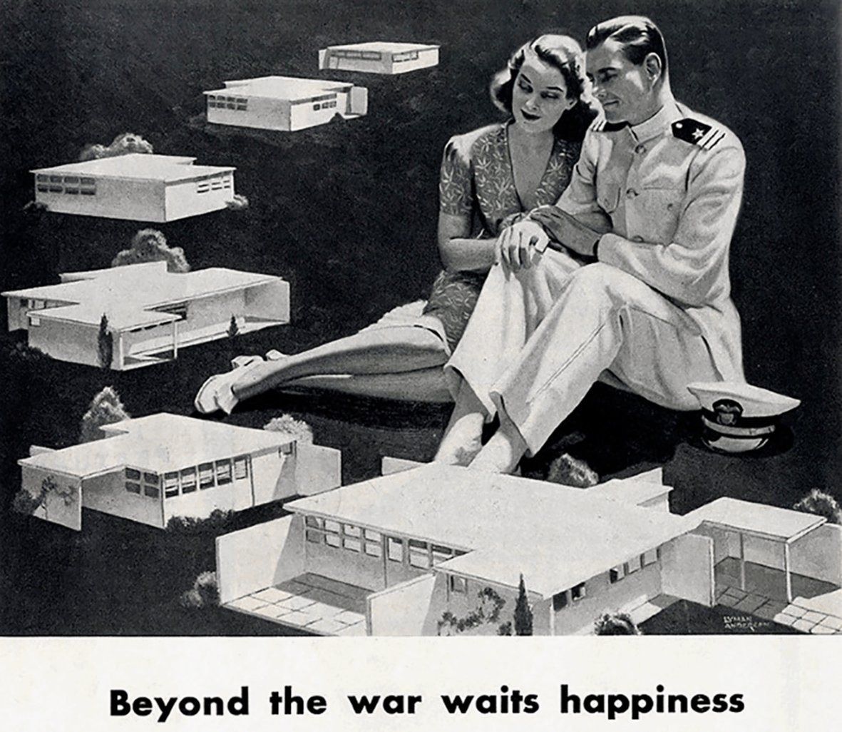 Amerikaanse advertentie uit 1942 die te zien is op de expositie ‘Symptom Bauhaus’ in West Den Haag.