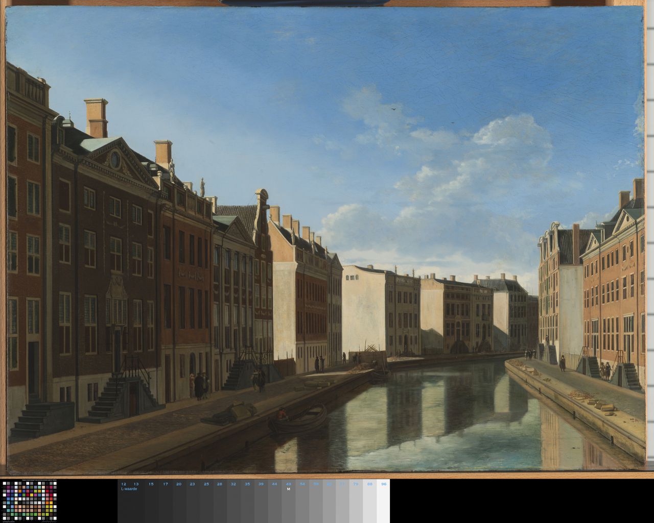Gerrit Adriaensz Berckheyde, ‘De bocht van de Herengracht vanaf de brug van de Vijzelstraat in de richting van de Nieuwe Spiegelstraat te Amsterdam’, olieverf op paneel (ca. 1671-1672 Opnamedatum: 2009-05-11