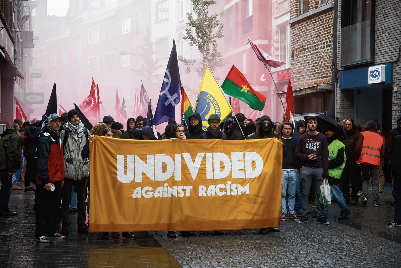 Actiegroepen demonstreren tegen racisme in Leuven, België, mei 2019.