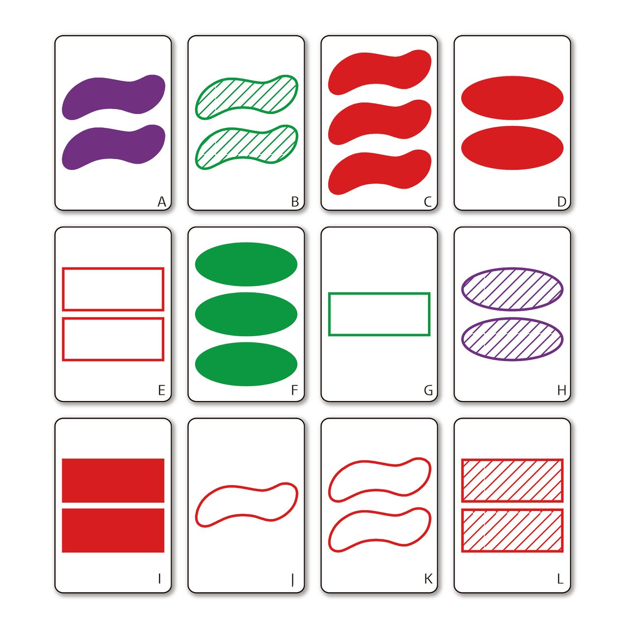 Twaalf Set-kaarten met maarliefst zes sets. Maar welke? Het antwoord staat onderaan dit stuk.