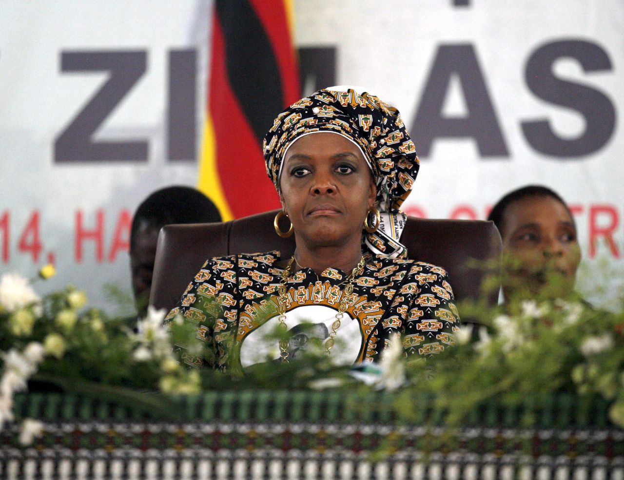 Grace Mugabe tijdens een partijcongres in Harare in december 2014.