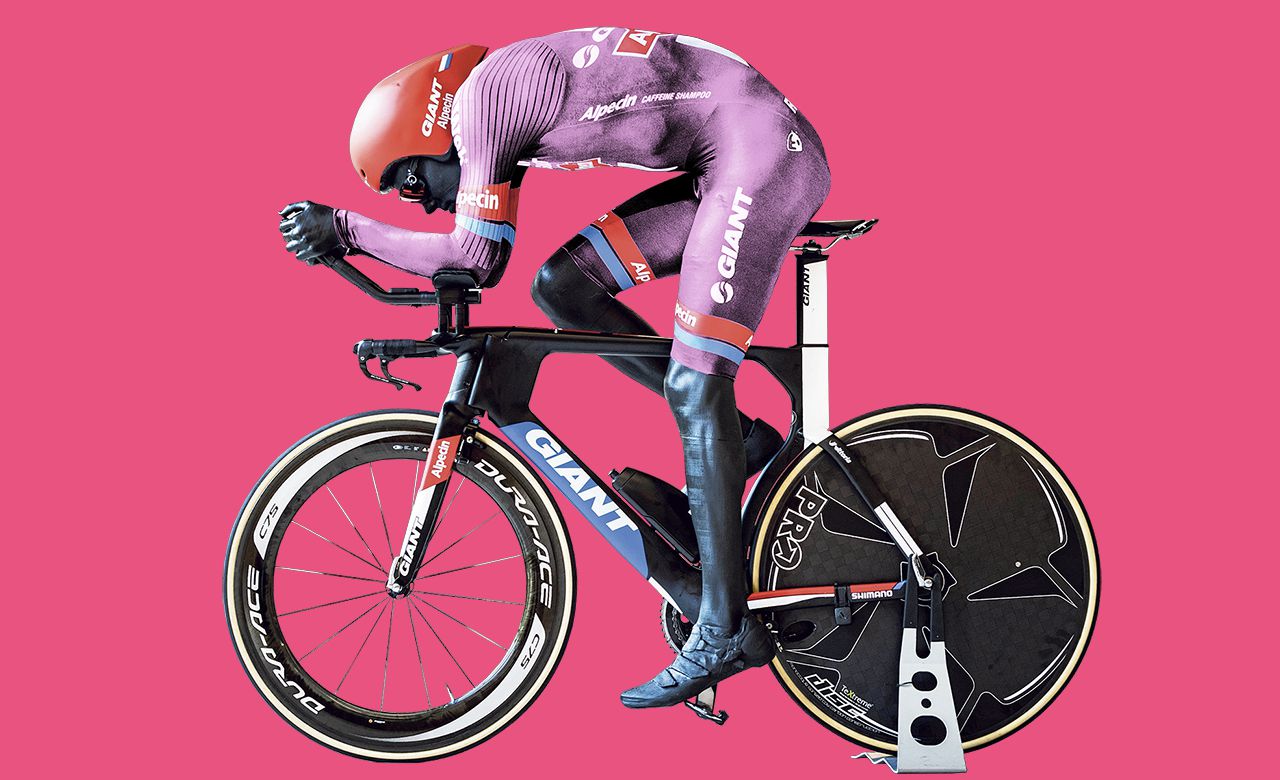 Het 3D-model van Tom Dumoulin. De wielrenner gaat de grote tijdrit in de Tour de France rijden in een nieuw extreem-aerodynamisch pak, ontwikkeld door Team Giant-Alpecin en de TU Delft.
