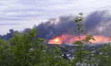 Brand in een appartementencomplex in de stad Charkiv, na een Russische aanval met drones en raketten. Foto Yevhen Titov/NurPhoto