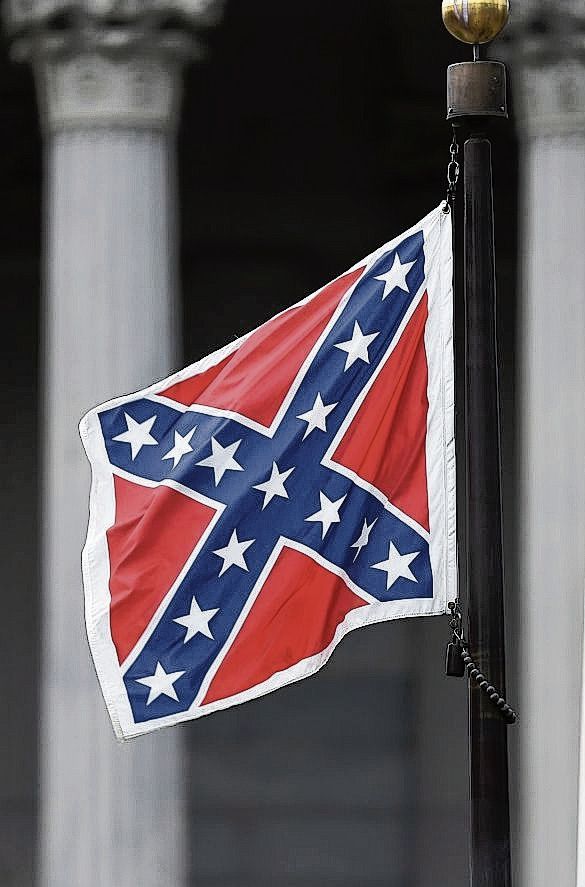 De ‘confederate flag’, de vlag van het racistische Zuiden tijdens de Amerikaanse burgeroorlog.