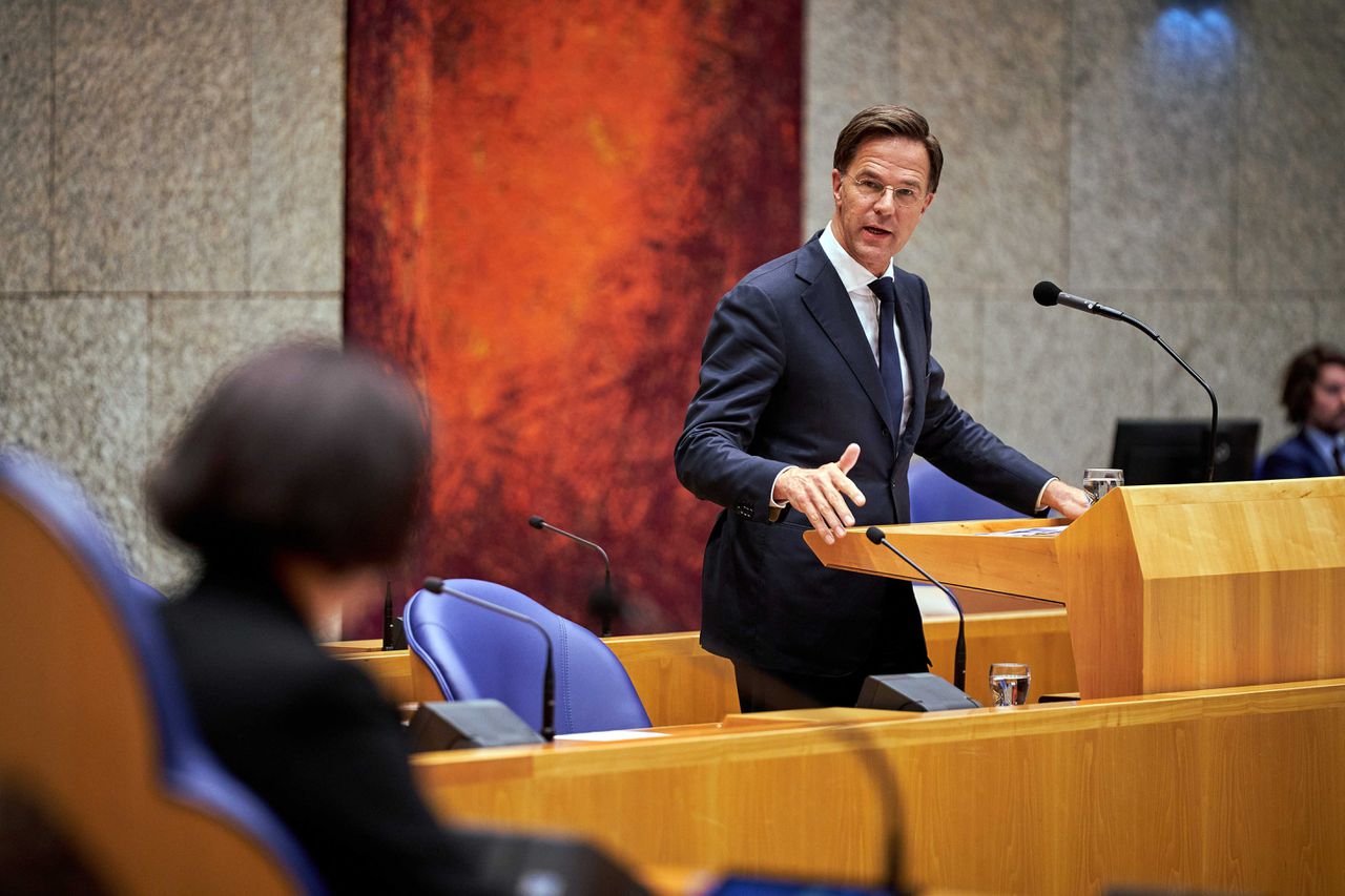 Premier Rutte tijdens het debat in de Tweede Kamer.