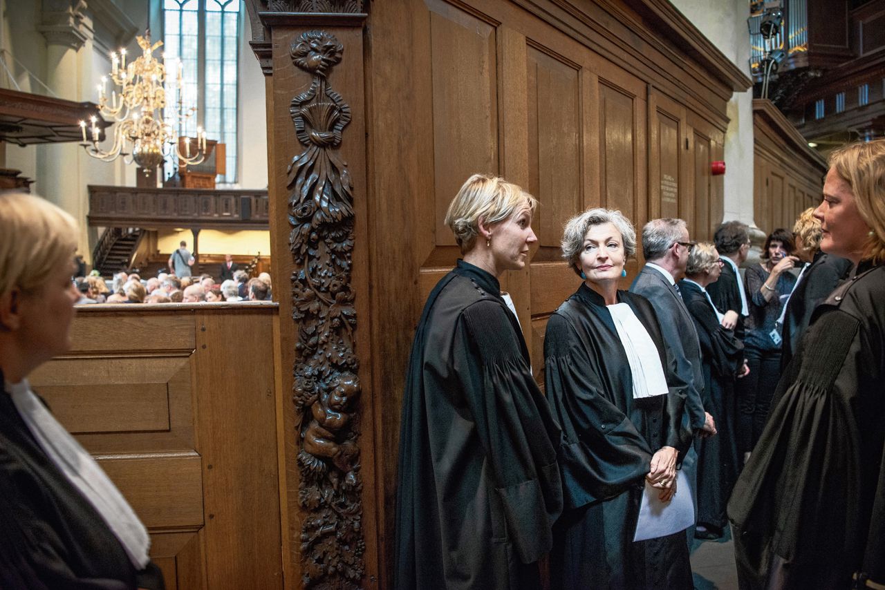 De installatie van Maria van de Schepop als nieuwe rechtbankpresident in Groningen, in 2017. Maandag maakte ze bekend terug te treden.