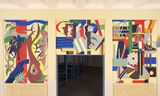 De driedelige muurschildering in de oude Winkler Prins-school in Veendam, die Jan van der Zee in 1958 maakte.