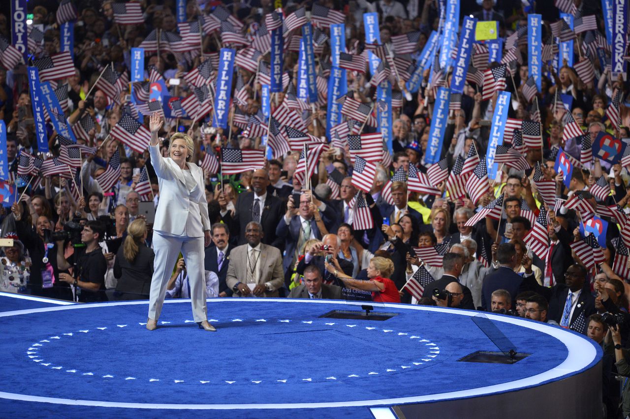 Hillary Clinton bij de Democratische Conventie.