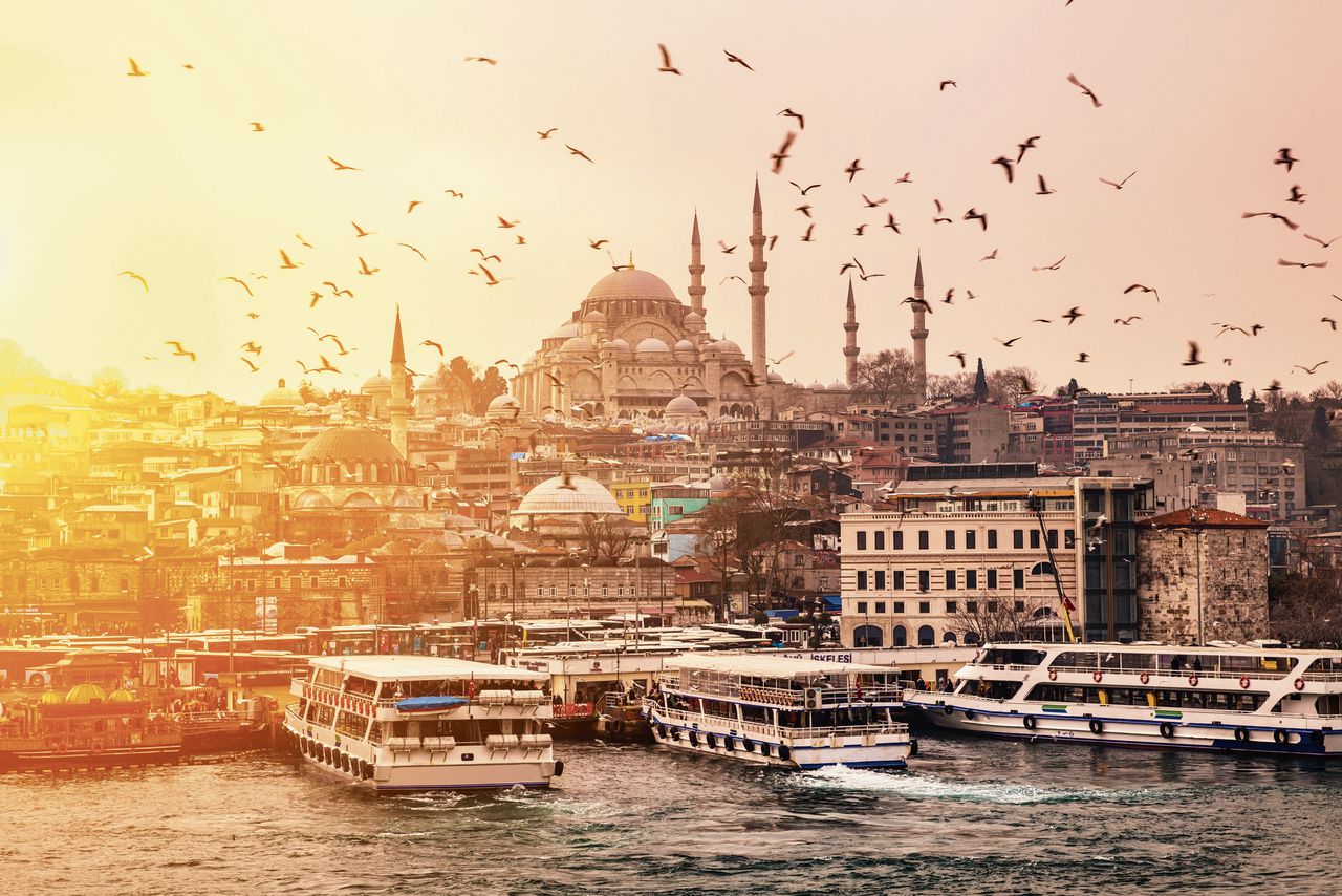 Uitzicht op de grote Süleymaniye-moskee in de Turkse metropool Istanbul.