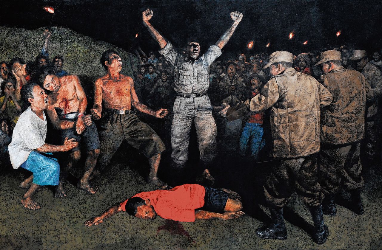 Eksekusi Letda Reta door kunstenaar Mangu Putra (2014): de executie van zijn oom Anak Agung Alit Reta door het Nederlandse leger in Selat Sangeh in 1946.
