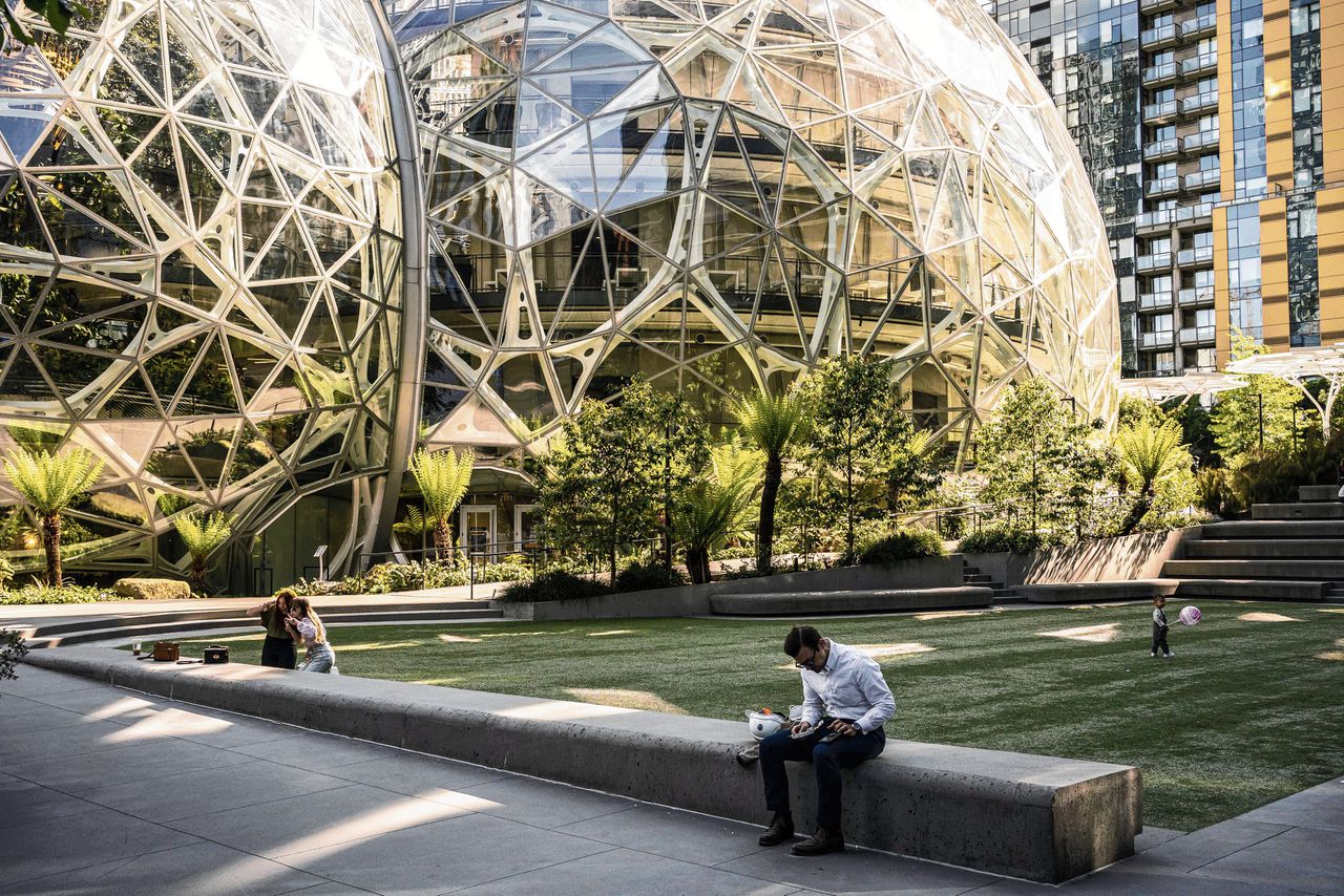Het hoofdkantoor in Seattle van Amazon, een van de grote techbedrijven die het nieuwe internationale belastingregime kunnen gaan voelen.