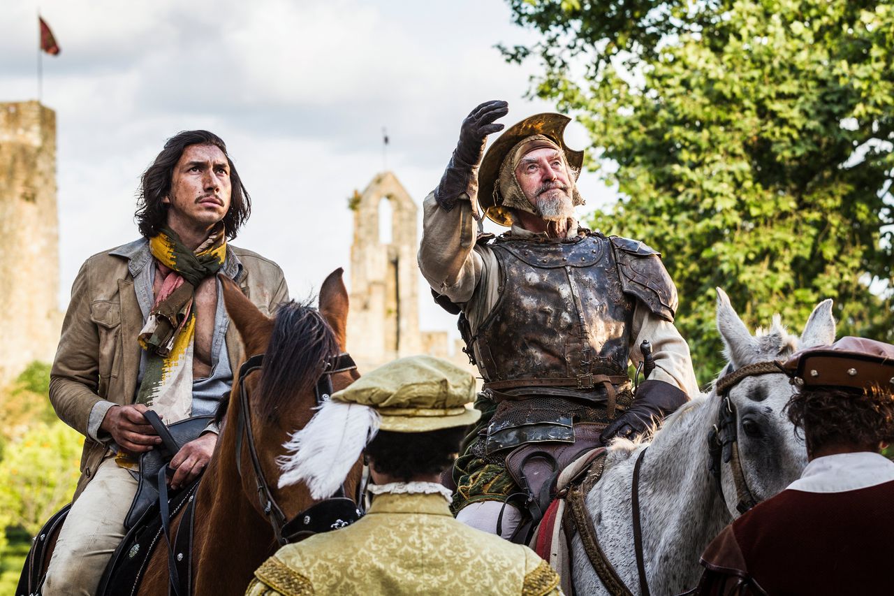 Adam Driver en Jonathan Pryce als Don Quichot en Sancho Panza.