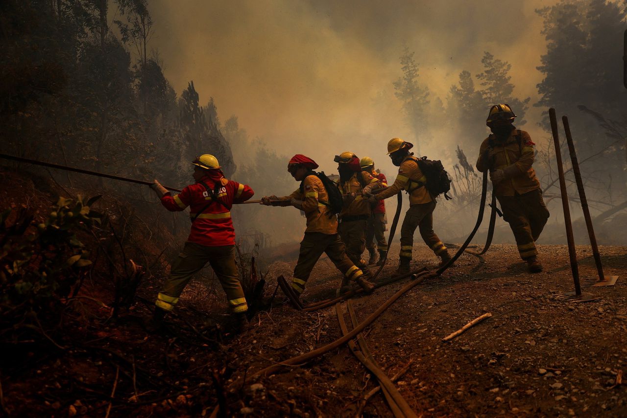 Vrijwillig gaat de Chileense brandweer de bosbranden te lijf: ‘anders zou ik het risico niet nemen’ 