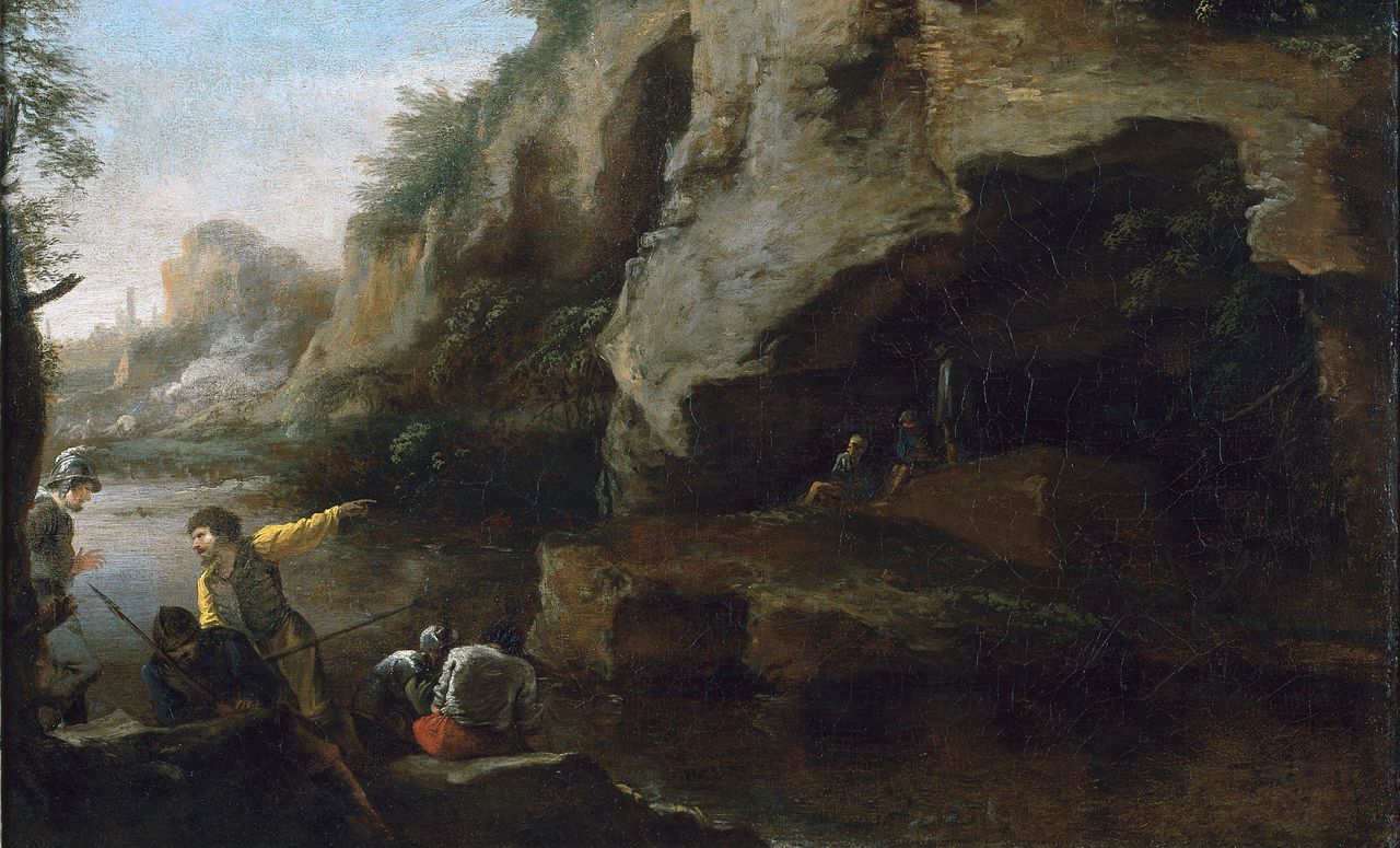 Salvator Rosa, ‘A Rocky Coast, with Soldiers Studying a Plan’ (detail), circa 1640-1650.