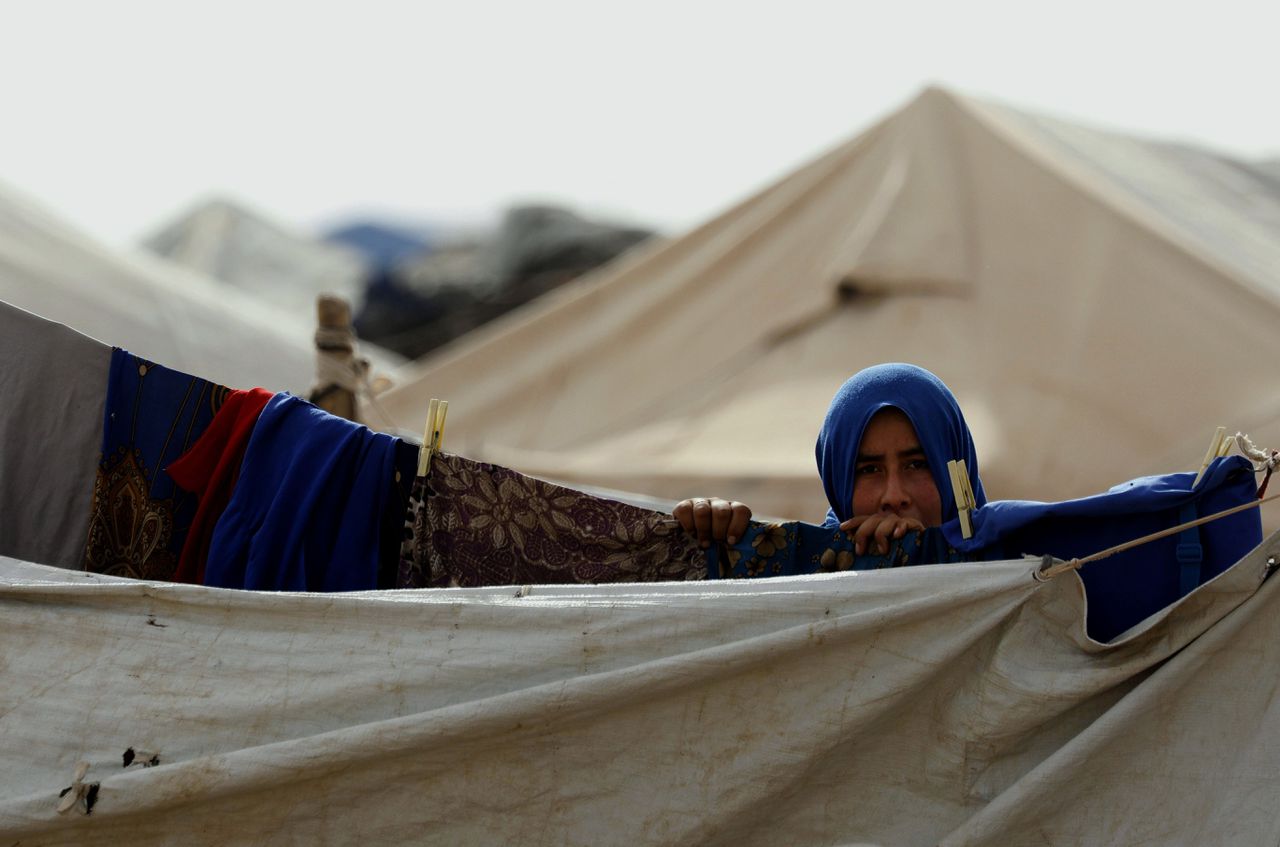 Een Syrische vluchteling in een kamp uit Deir al-Zor in een kamp in de naburige provincie Hasakeh.