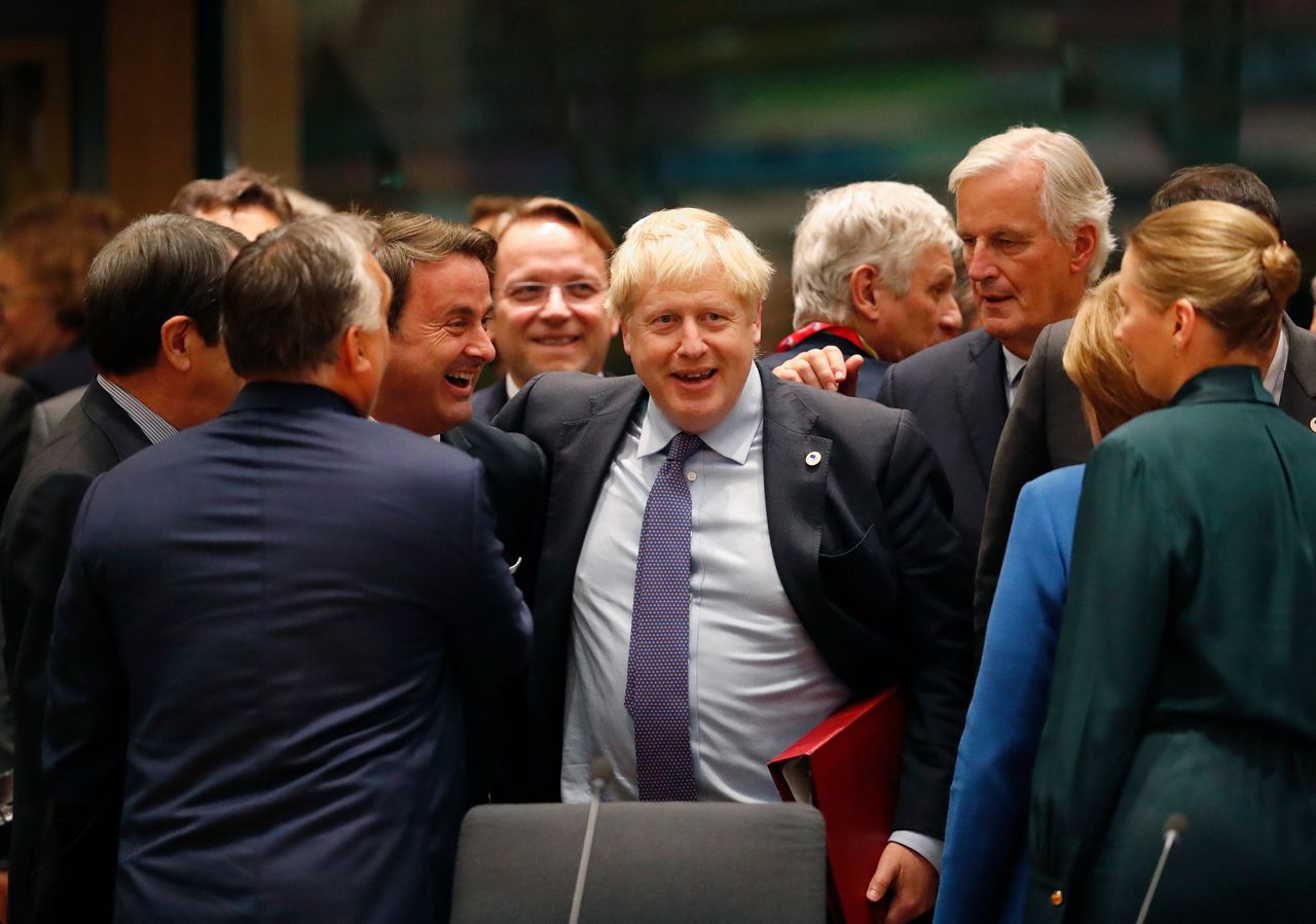 De Britse premier Boris Johnson bij de Europese Commissie op donderdag.