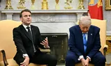 De Franse president Emmanuel Macron met de Amerikaanse president  Donald Trump in het Oval Office van het Witte Huis. Foto Jim Watson/AFP