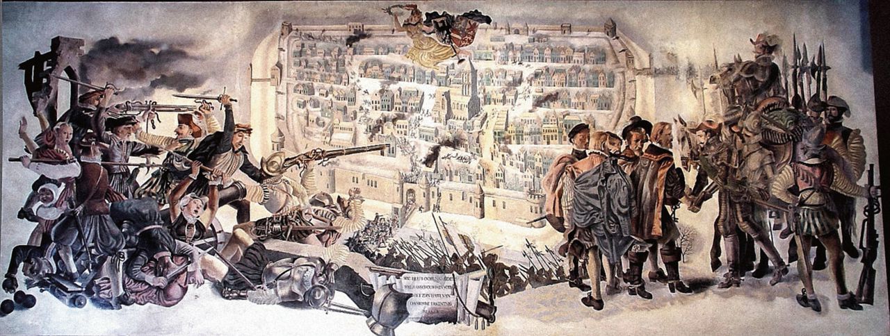 Wandschildering van Eppo Doeve (1907-1981) uit 1943 in het stadskantoor van Naarden