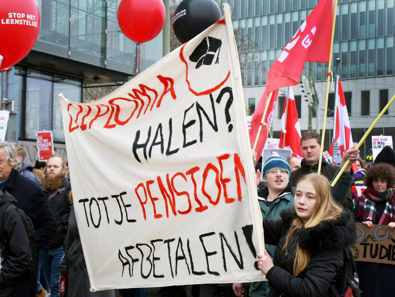 Een protestmars in Den Haag van studenten tegen het leenstelsel.