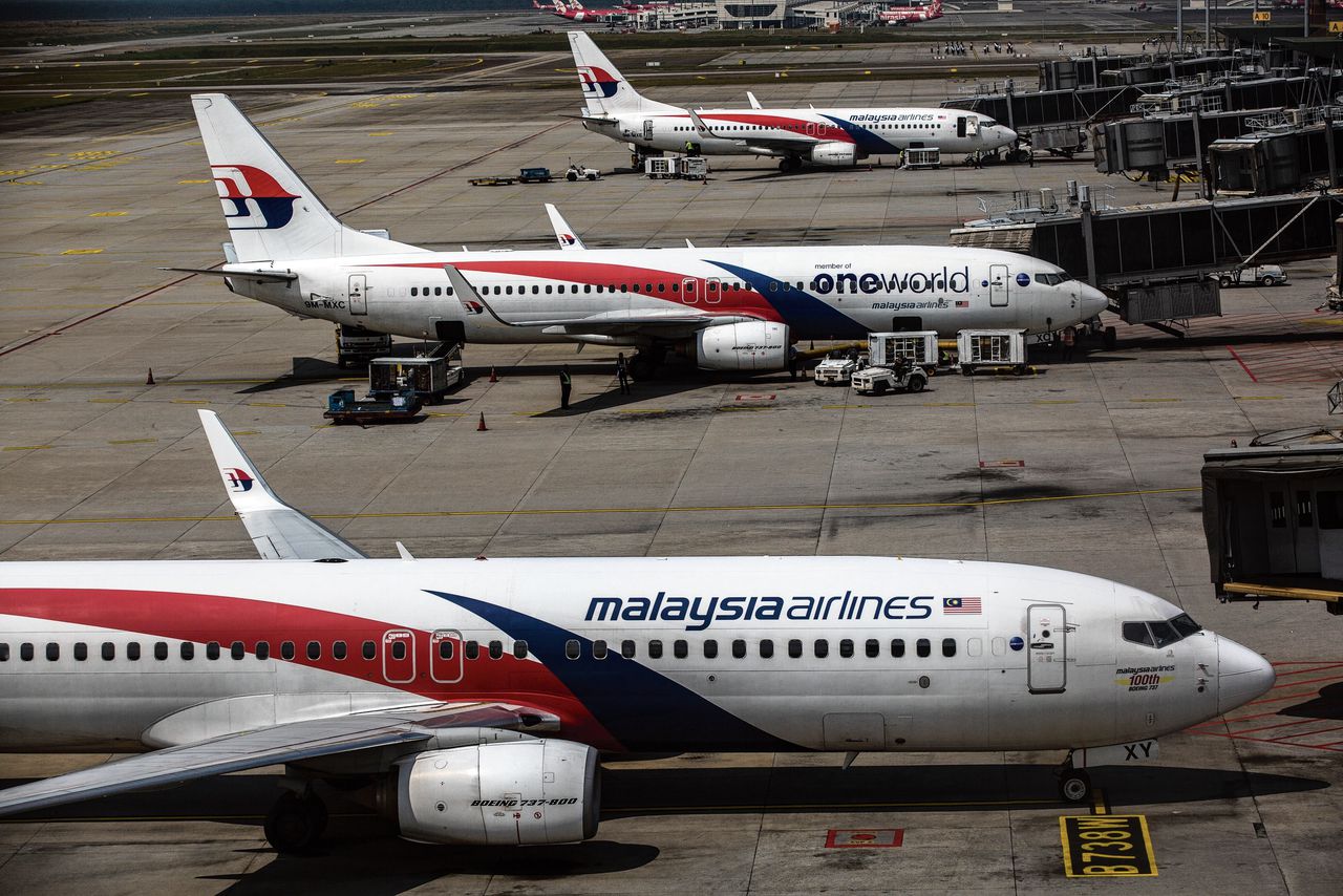 Malaysia-toestellen op de luchthaven van Kuala Lumpur.