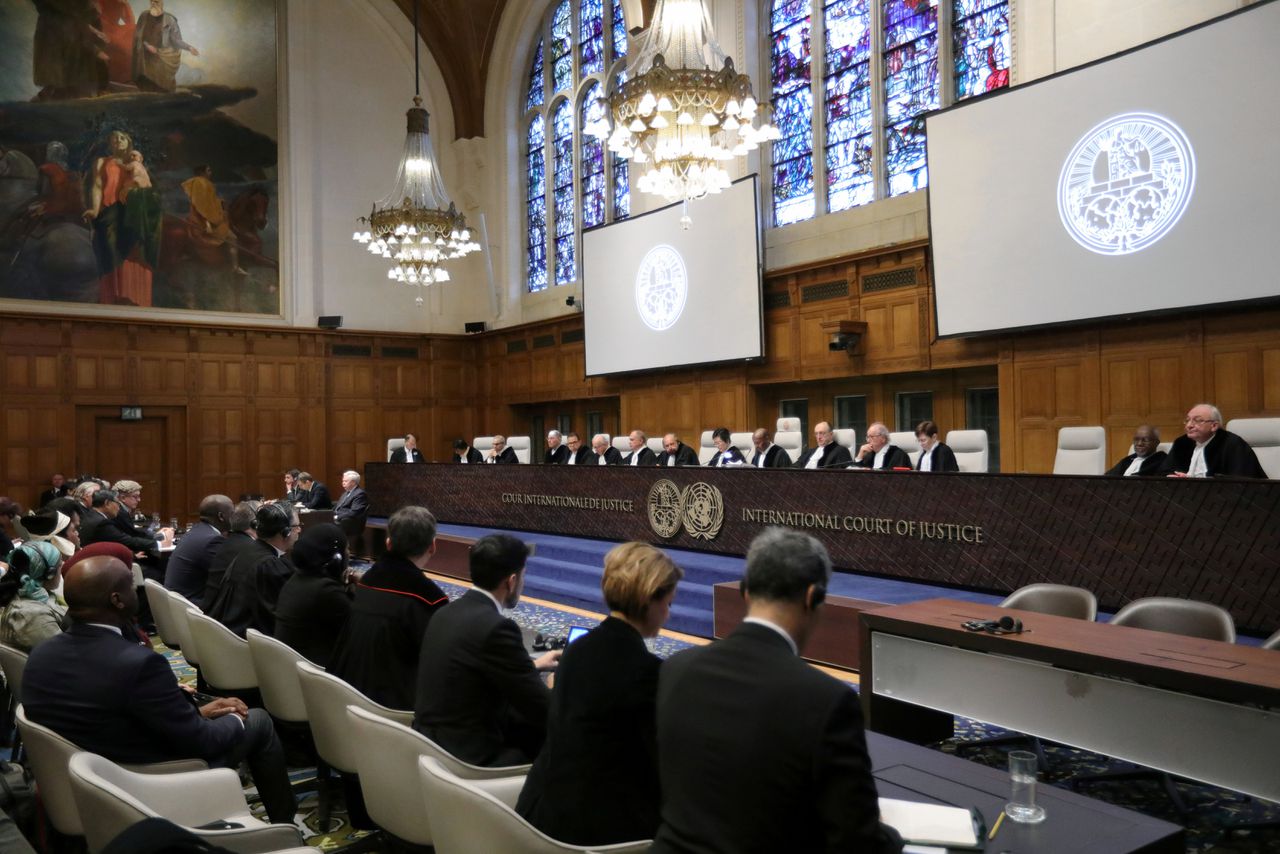 Het interieur van het Internationaal Gerechtshof in Den Haag