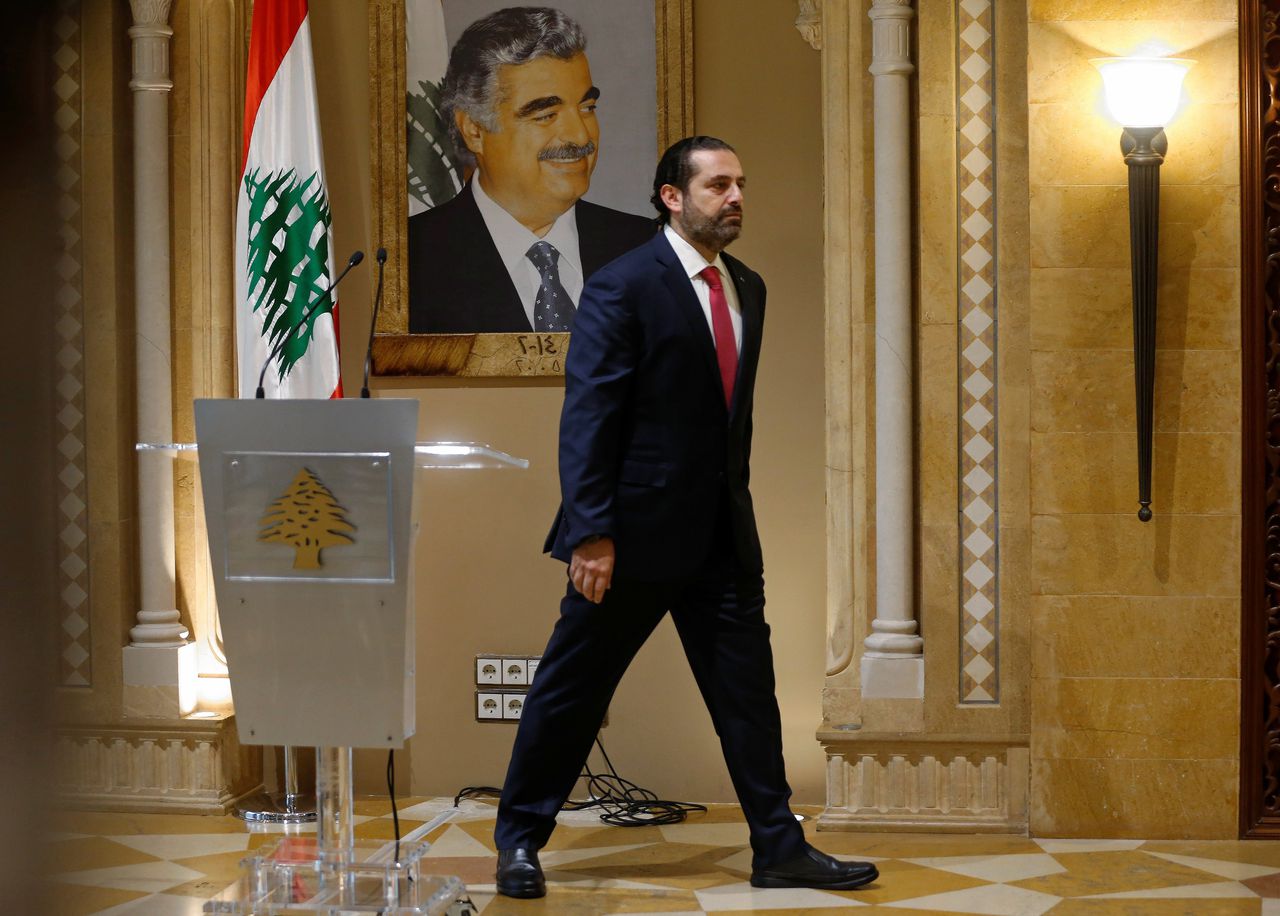 Premier Saad Hariri nadat hij dinsdag zijn vertrek had aangekondigd.