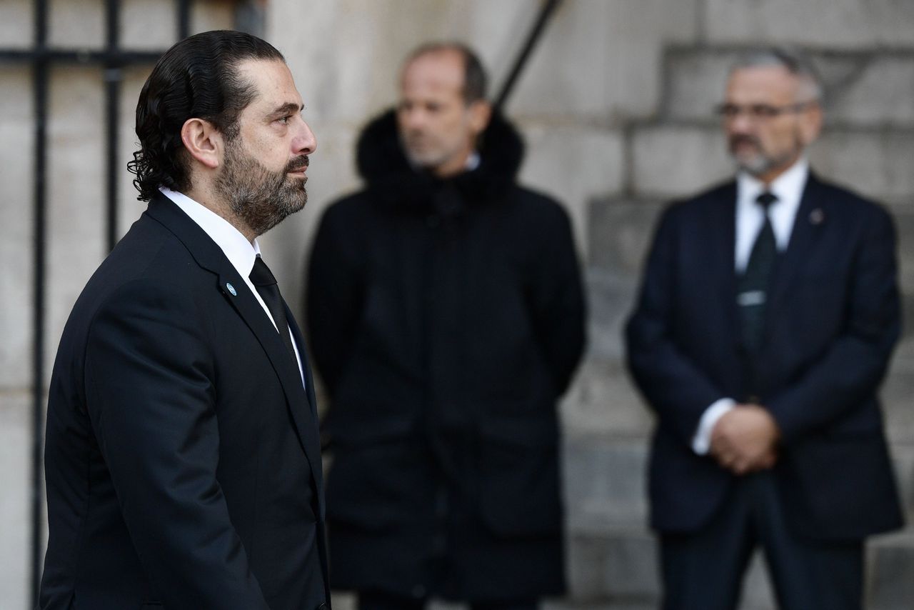 Saad Hariri, de premier van Libanon, afgelopen maandag in Parijs voor een kerkdienst ter ere van de overleden oud-president van Frankrijk, Jacques Chirac.