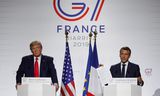 Trump en Macron tijdens de afsluitende persconferentie in Biarritz.